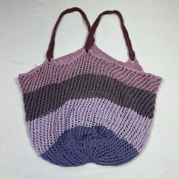 Unknown Handbags - Crochet Market Tote Bag Womens One Size Purple Open Weave Shoulder Net Beach